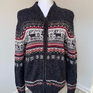 Vintage Tiara International Reindeer Fair Isle Sweater M Zip Shoulder Pads 2000s
